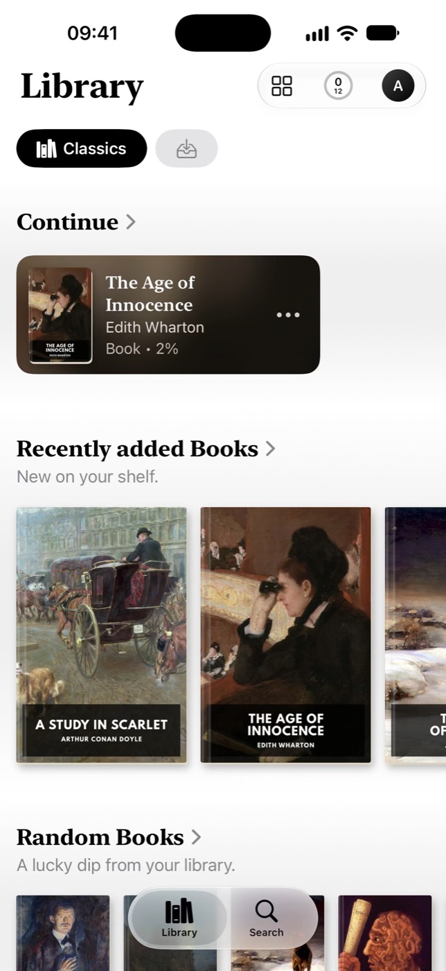 Shelf home: Continue Reading, then rails of recently added books
